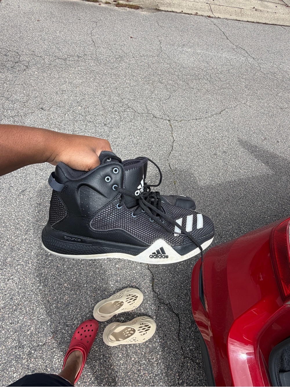 adidas Black and White Mid-High Athletic Basketball Shoes
